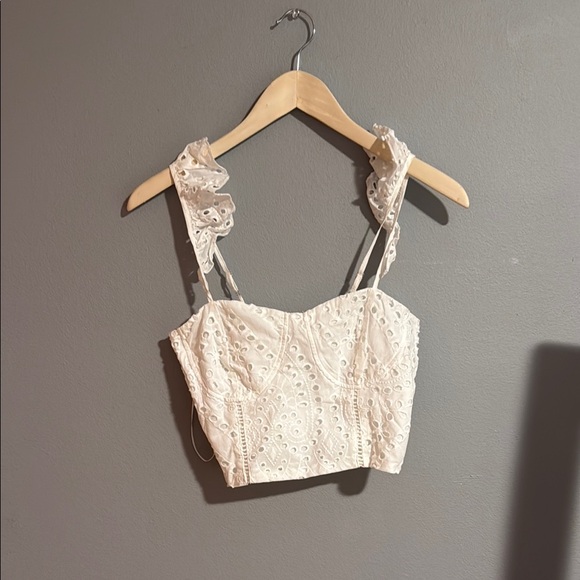 Cream Ruffled Bustier Crop Top - Picture 1 of 1
